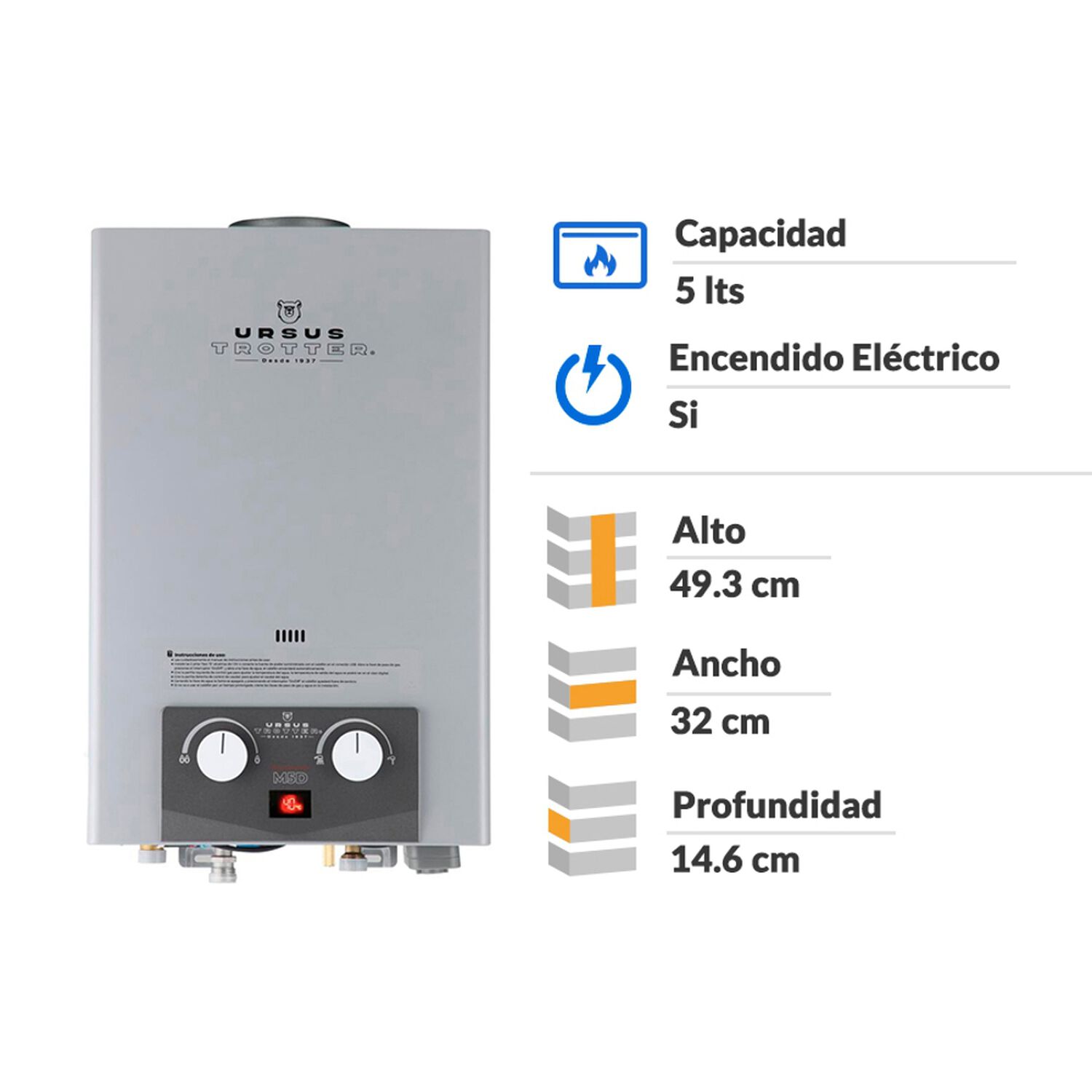 Calefont Ursus Trotter Komfortek UT M5-D GL / Tiro Natural / Gas Licuado  / 5 Litros image number 1.0